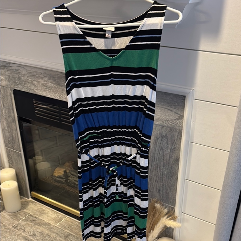 Striped Sleeveless Dress - Black, White, Green, Blue
